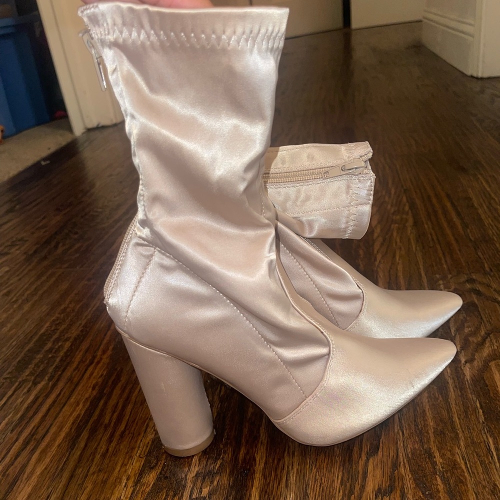 Nude satin booties